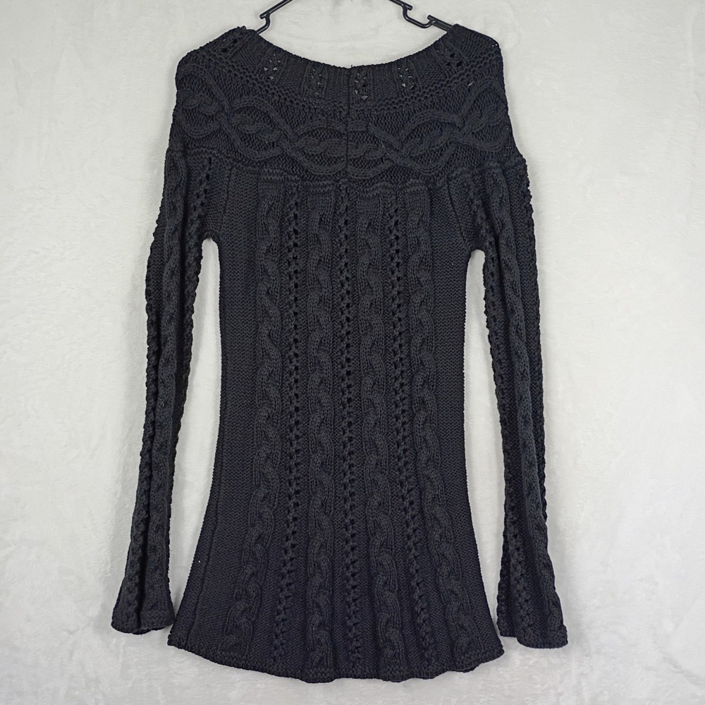 Guess Cable Knit Sweater Women Medium Black Chunky Y2K Goth Cottage Boho Vintage